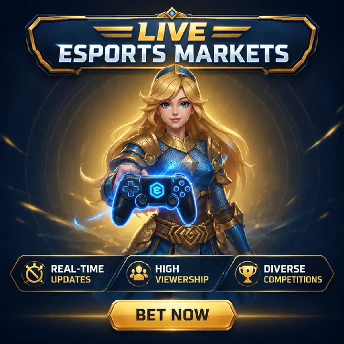 Live-Esports-Action in der Live Bet On Red Gaming-Arena mit leuchtendem Controller