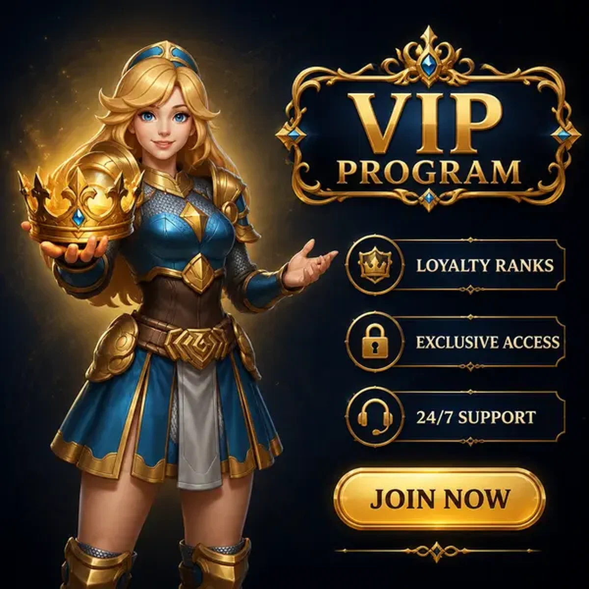 Athletische Schildmaid präsentiert goldene Krone am Eingang des Bet On Red VIP-Programms